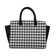 Michael Kors Selma Large Top Zip Satchel in Black & White Houndstooth Print Leather