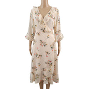 Lulus Love Song Blush Floral Print Ruffle Wrap Dress