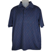 Jos A Bank Leadbetter Golf Polo Shirt front view.  Blue argyle.  3-button placket.