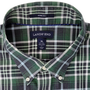 Lands' End No Iron Twill Plaid Shirt XL