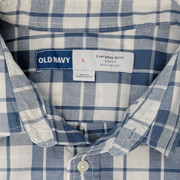 Old Navy Men's Everyday Shirt Slim Fit Built-In Flex Blue Plaid