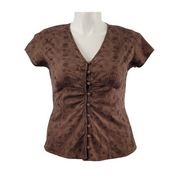 ana Embroidered Blouse Brown Large Front View