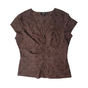 ana Embroidered Blouse Large Brown Front View