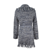 LEMO USA Cable Knit Fringed Belted Cardigan