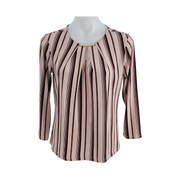 Liz Claiborne Career Striped Keyhole Gold Accent Blouse Small Front View