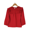 J. Crew Women's Red Smocked Ruffle Shoulder Blouse Size M Front View