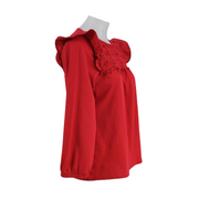 J. Crew Women's Red Smocked Ruffle Shoulder Blouse Size M Side View