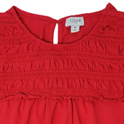 J. Crew Women's Red Smocked Ruffle Shoulder Blouse Size M