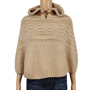 Copper Key Hooded Cable Knit Sweater Poncho