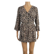 Who What Wear Wrap Romper Black/Tan Floral XS Front View 