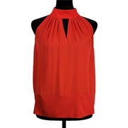 7th Avenue New York & Co Keyhole Halter Top.  Color Red.  Pleated mock neck with keyhole.